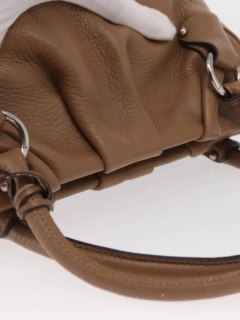 Salvatore Ferragamo Gancini Hand Bag Leather Brown Gold Auth 163989